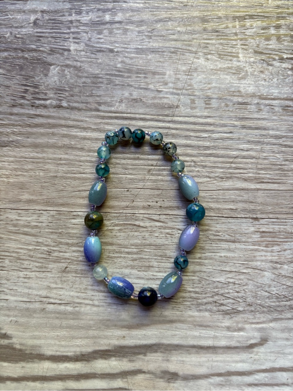 Handmade by me Bead Stretch Bracelet in Teal and Lavender